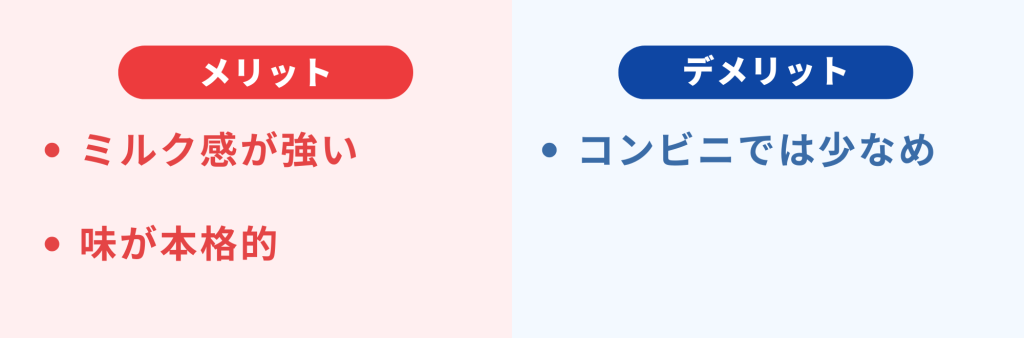 牧場しぼりのメリットデメリット(表)