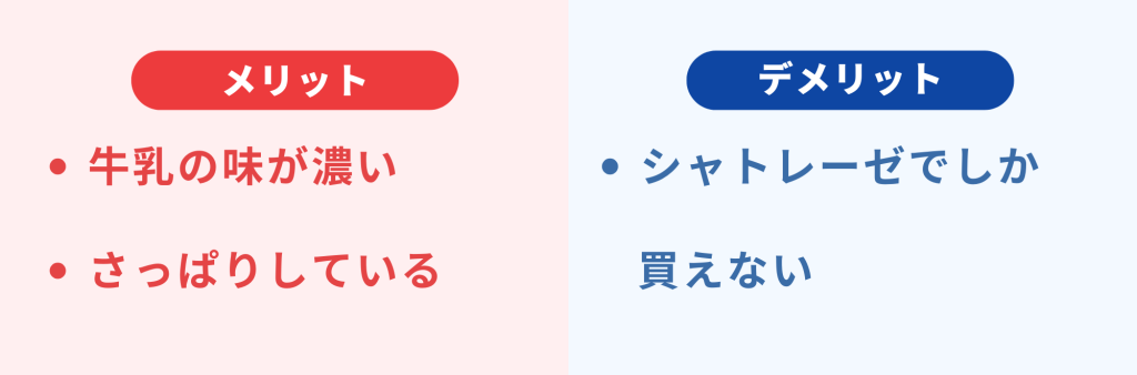 シャトレーゼしぼりたて牛乳バーのメリットデメリット(表)