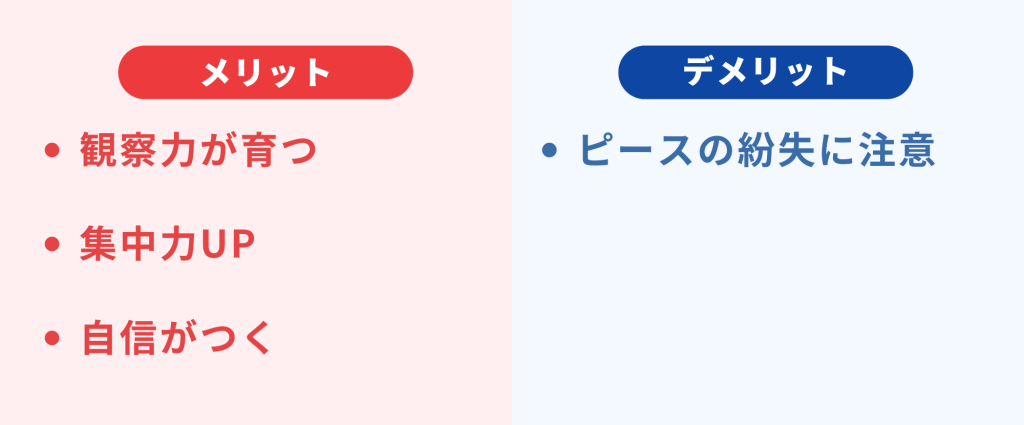 恐竜パズルのメリットは観察力が育つ・デメリットはピースの紛失注意