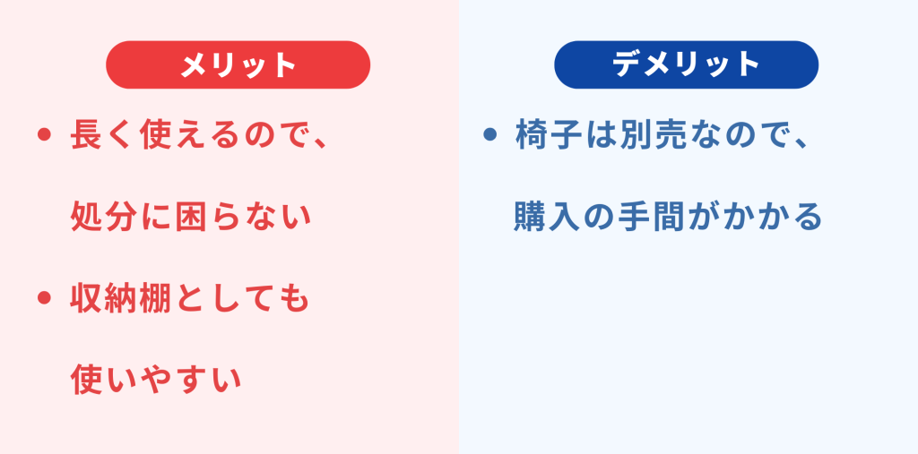 ニトリのキッズデスクのメリットデメリット(表)