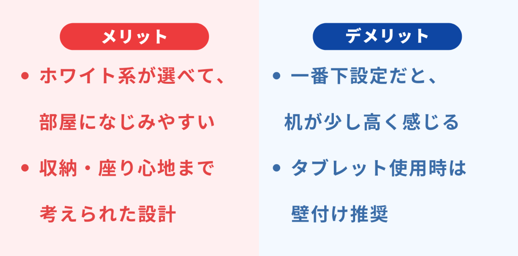 タンスのゲンキッズデスクのメリットデメリット(表)